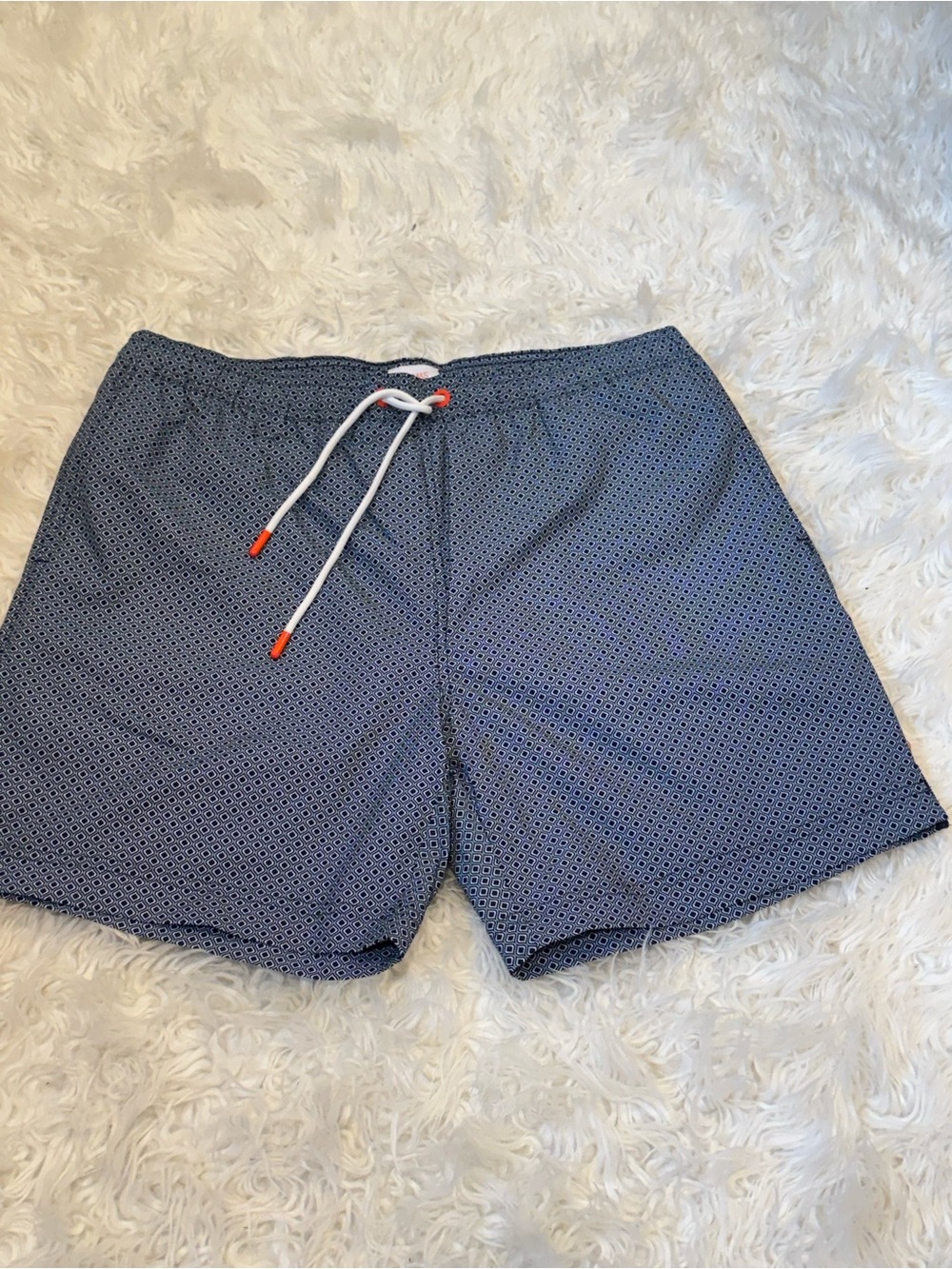 SWIMS Men’s Geometric Print Swim Trunks Shorts Medium Navy White
